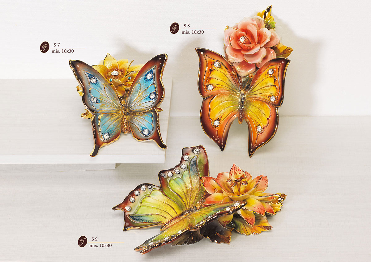 Farfalle in ceramica con cristalli dipinte a mano