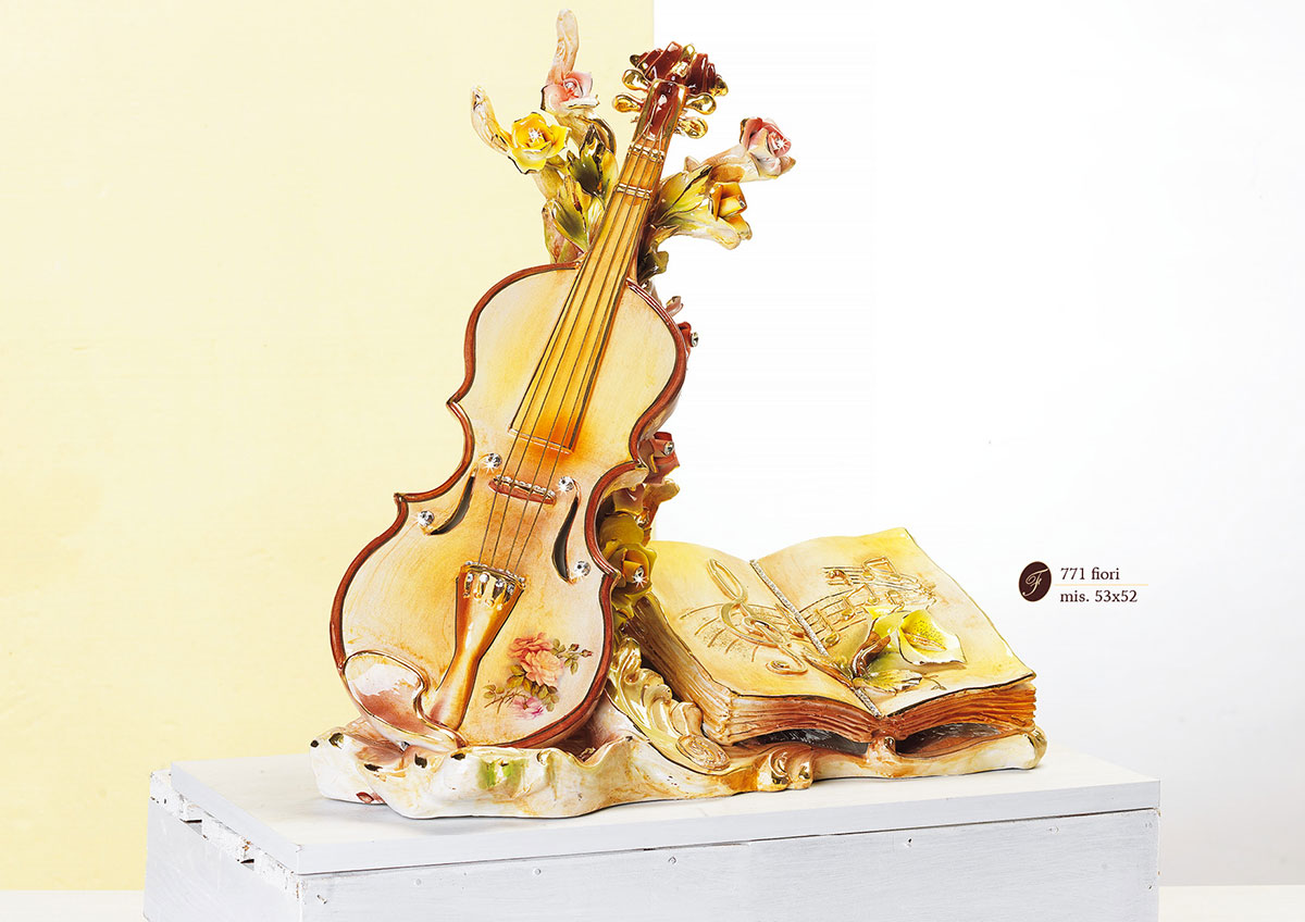 Scena musica con violino e spartito in ceramica made in Italy